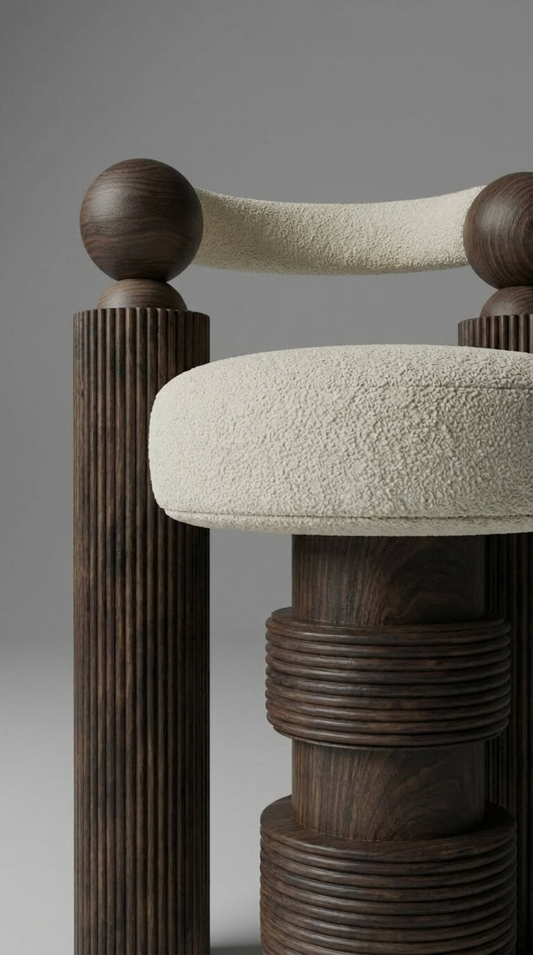 Teak wood lounge chair with organic curves
