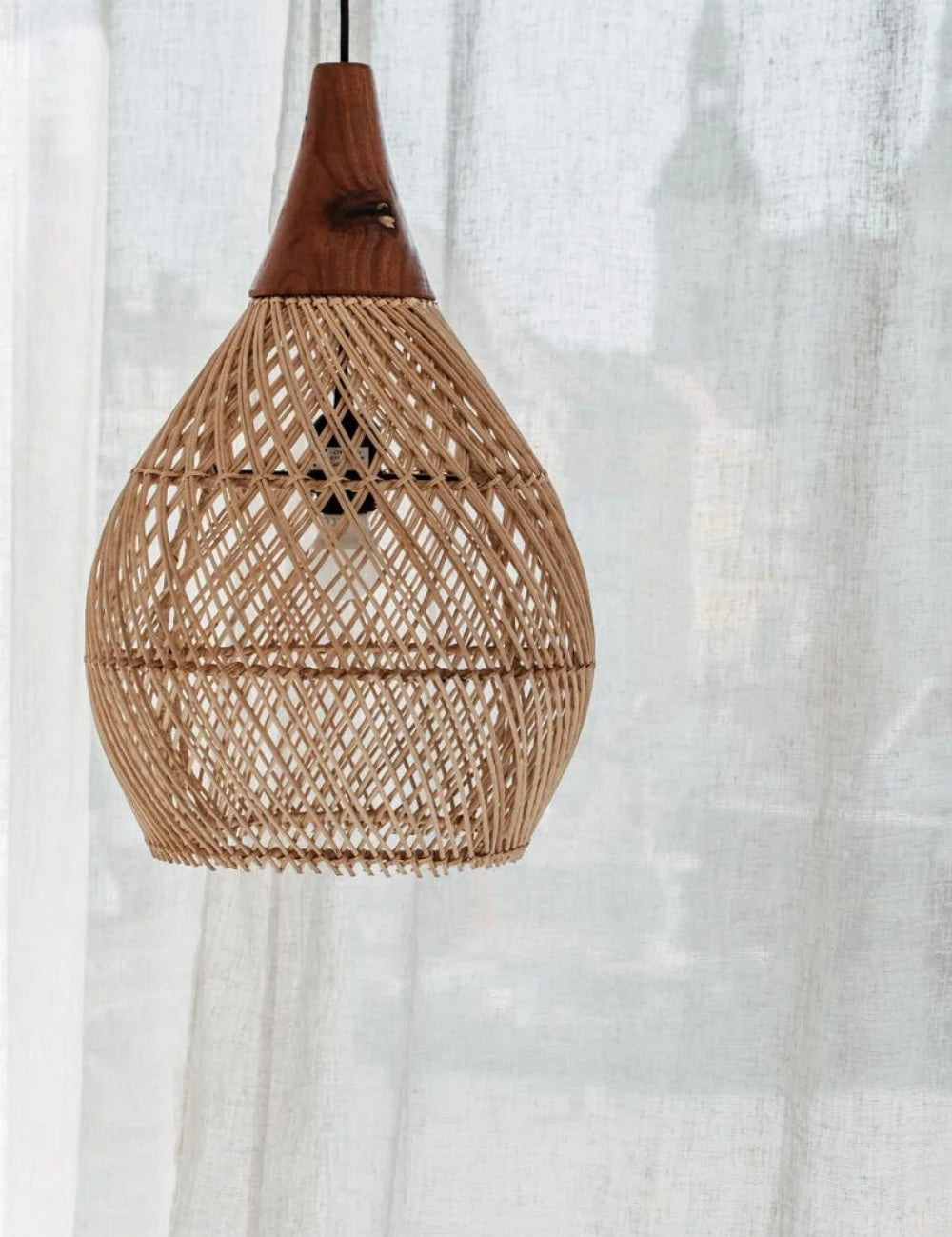 Woody rattan and teak wood handmade lamp in round and rectangular shapes - natural boho lighting
