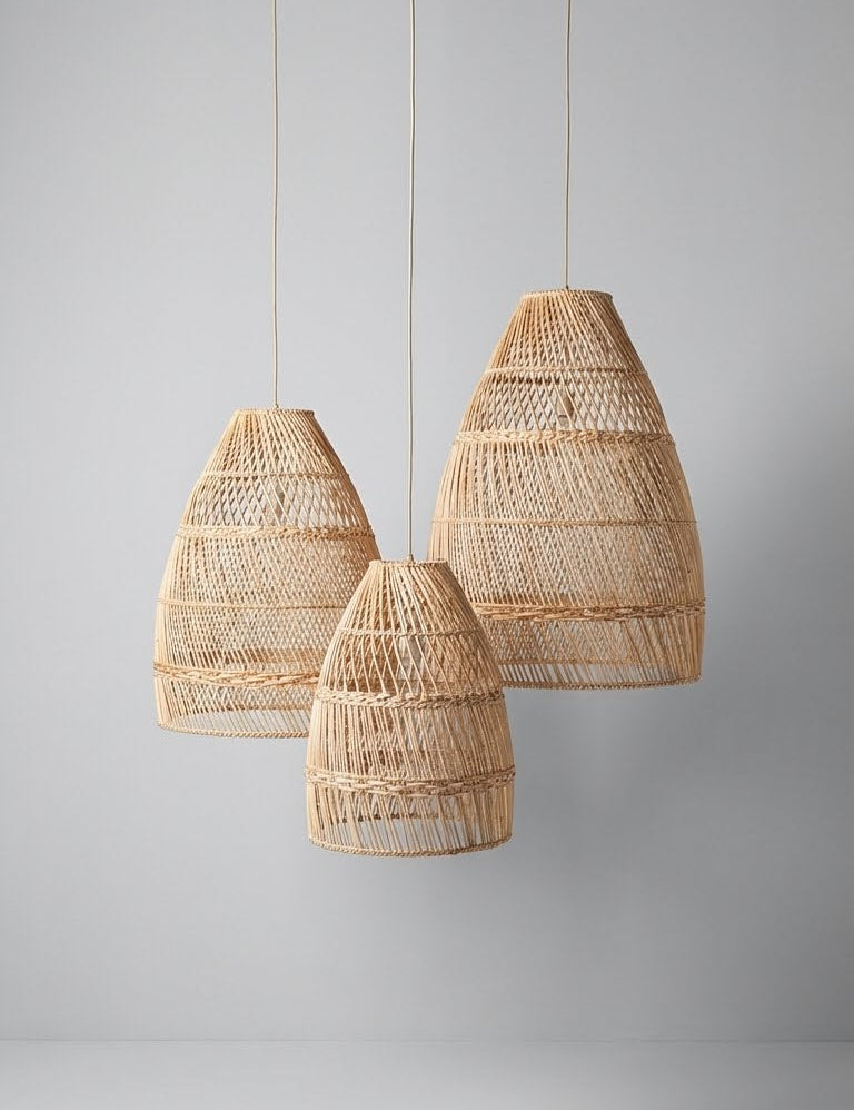 woven rattan lamp with warm natural texture
